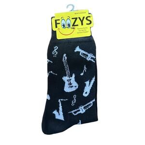 NWT Foozys Black Crew Length Patterned Guitar Music Notes Socks Men's One Size